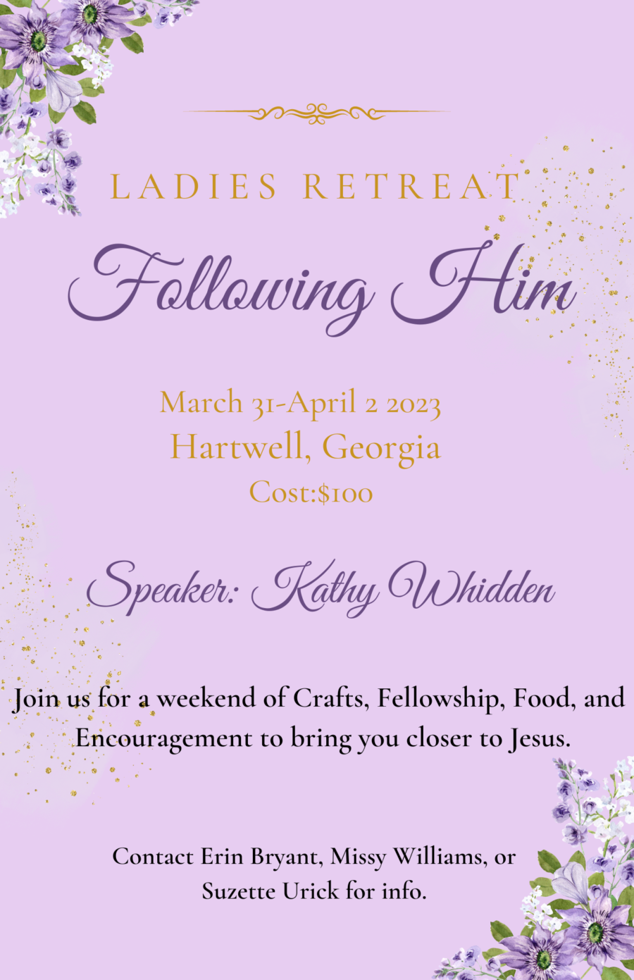 Ladies Retreat 2023 “Following Him” – Charleston Bible Church